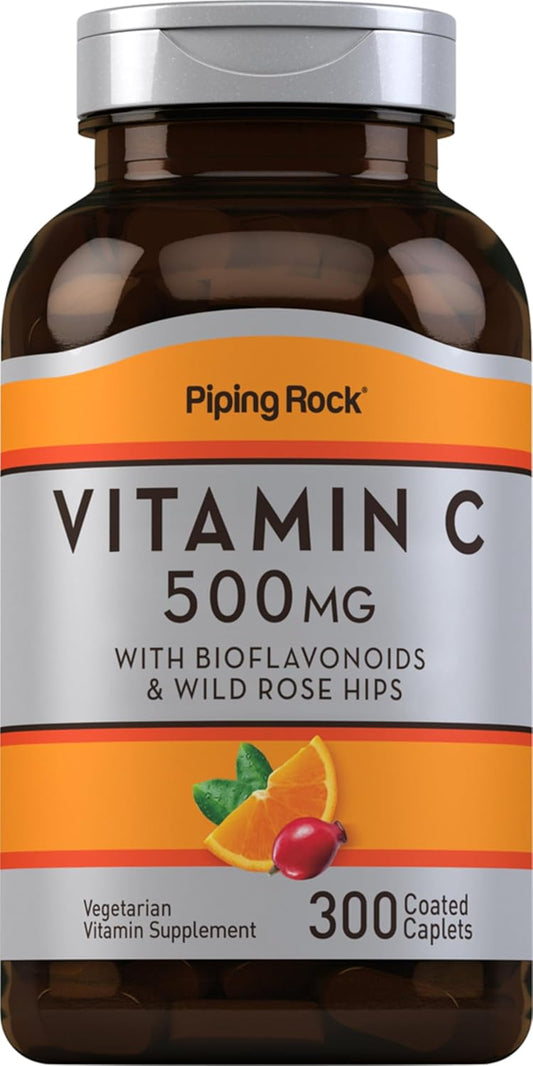 300 Caplets Piping Rock Vitamin C 500mg with Bioflavonoids & Rose HIPS - Vegetarian, Non-GMO, Gluten Free