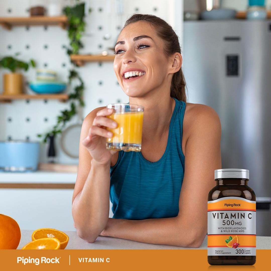 300 Caplets Piping Rock Vitamin C 500mg with Bioflavonoids & Rose HIPS - Vegetarian, Non-GMO, Gluten Free