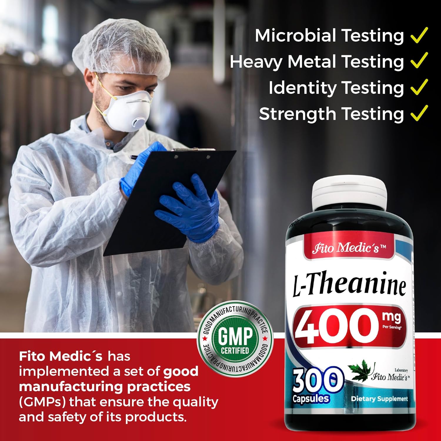 300 Capsules of FITO MEDIC'S Lab L-Theanine Extract - 400mg Concentrate Supplement for Ultra High Absorption