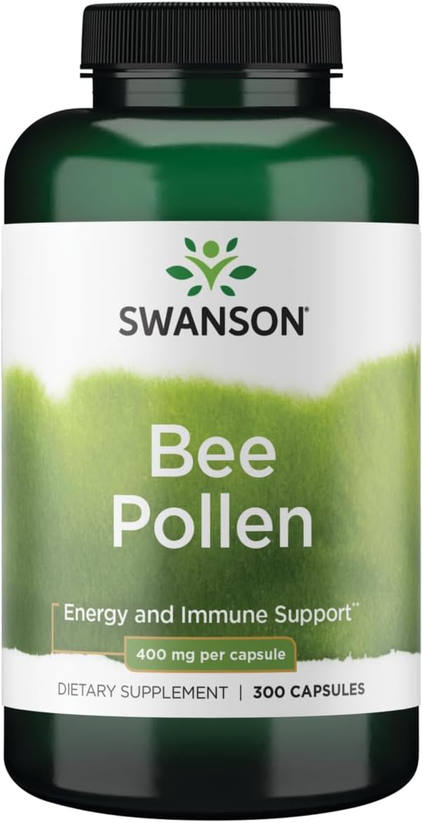 300 Capsules of Swanson Premium Brand Bee Pollen - 400mg Per Capsule - 1 Pack
