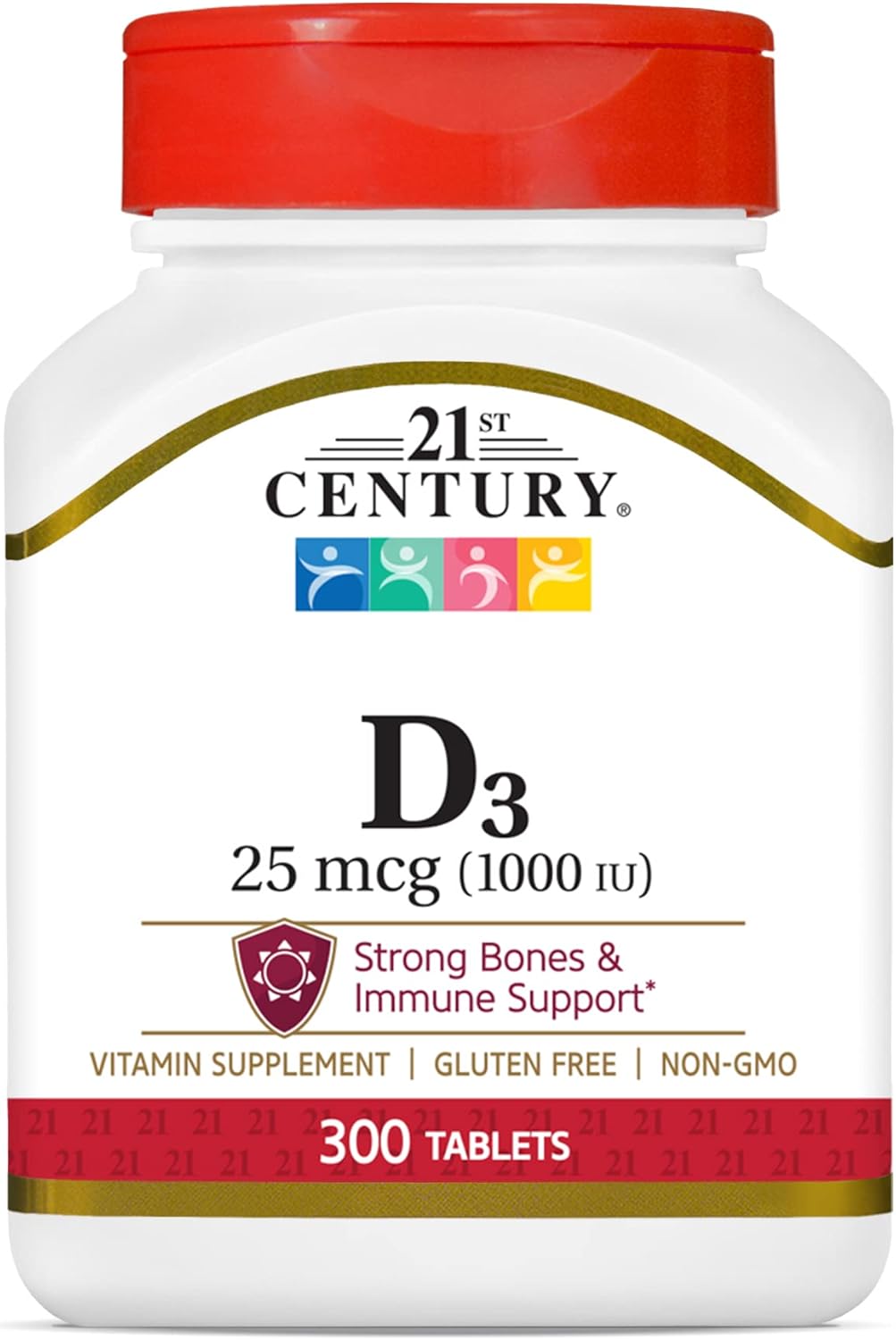 300 Count 21st Century D 1000 IU Tablets for Bone Health and Immune Support