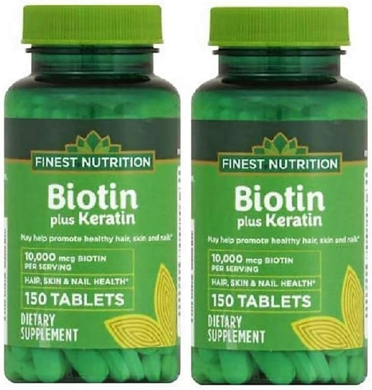 300 Count Finest Nutrition Biotin Plus Keratin 10,000 mcg - Twin Pack