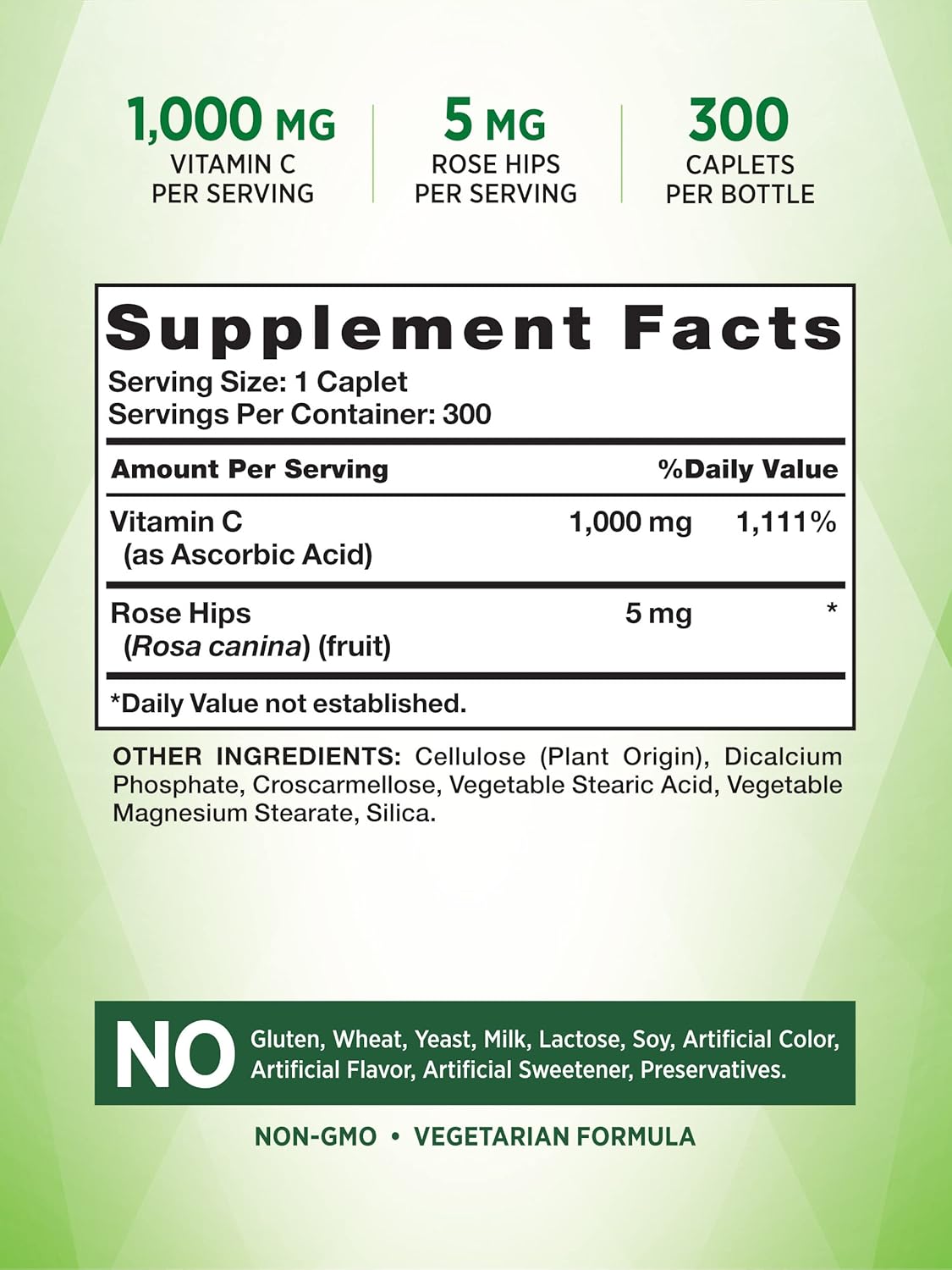 300 Count Nature's Truth Vitamin C 1000mg Caplets with Rose HIPS - Vegetarian, Non-GMO & Gluten Free