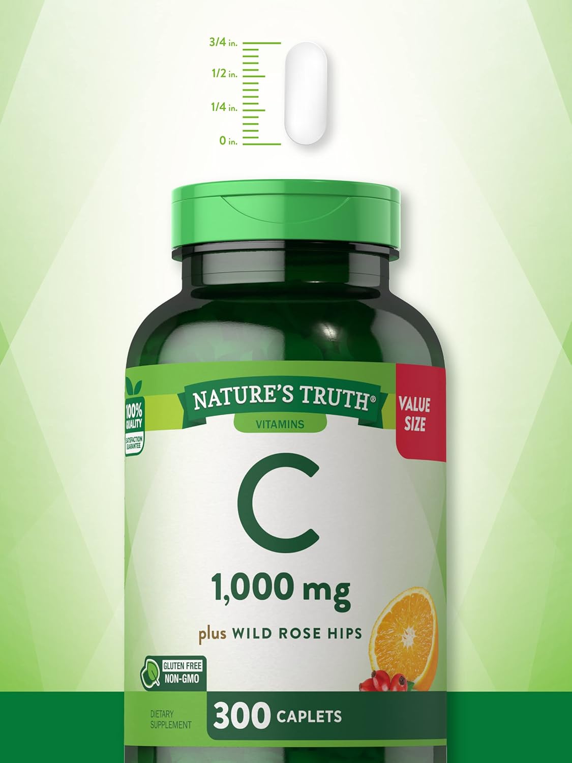 300 Count Nature's Truth Vitamin C 1000mg Caplets with Rose HIPS - Vegetarian, Non-GMO & Gluten Free
