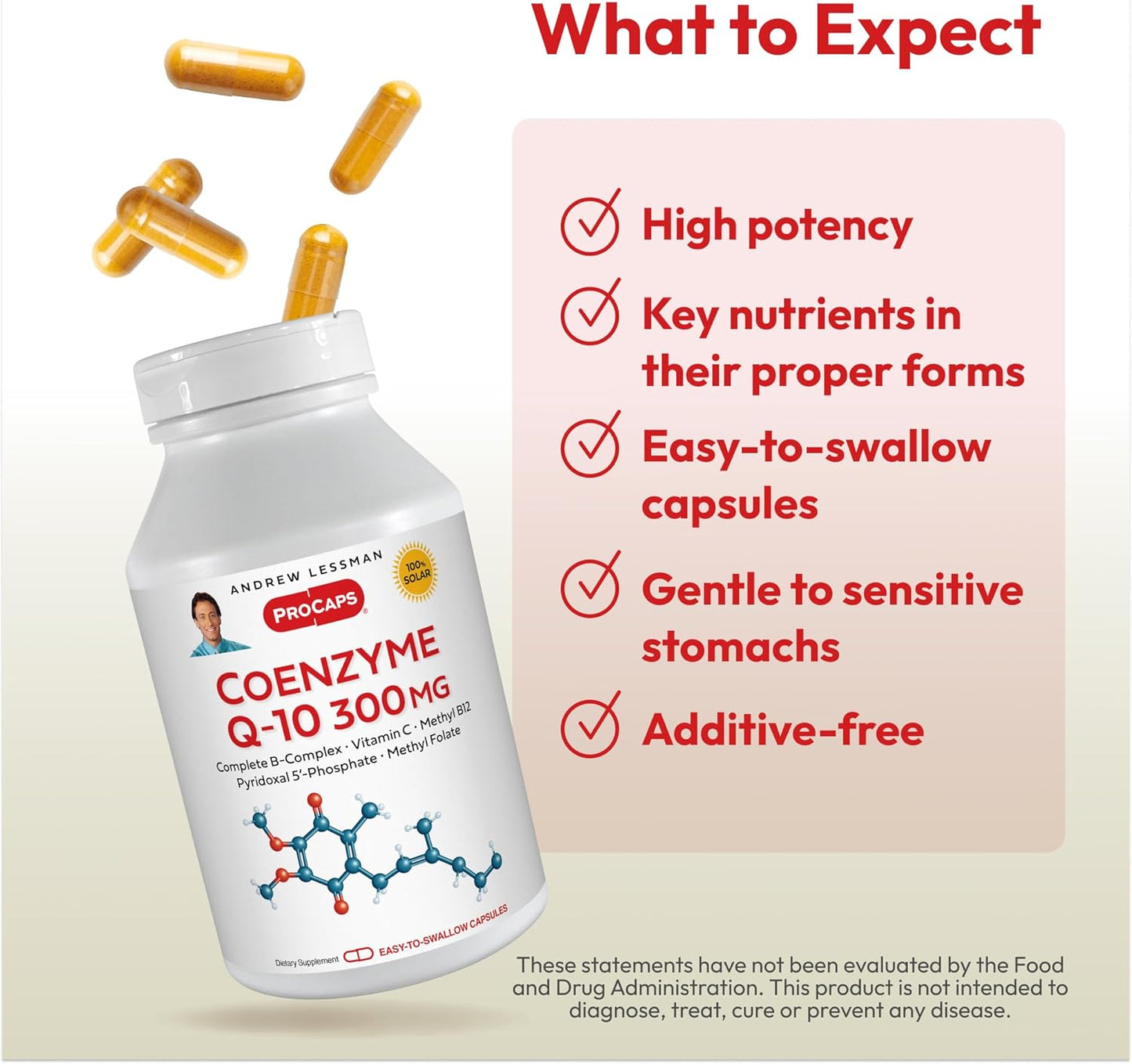 300 mg Coenzyme Q-10 Capsules for Energy Production, Organ Function, and Anti-Oxidant Support, with B-Complex - Easy to Swallow