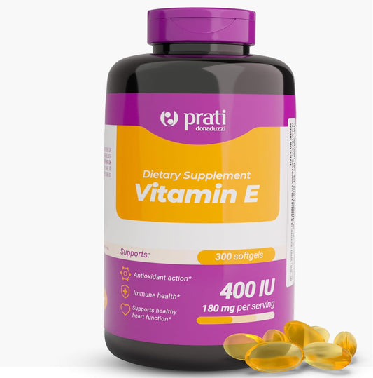 300 Soft Gel Capsules of Prati Donaduzzi Vitamin E 400 IU - Antioxidant Support for Skin, Hair, and Cell Health - Non-GMO, Gluten-Free - Promotes Healthy Aging and Immune Function for Adults and Seniors