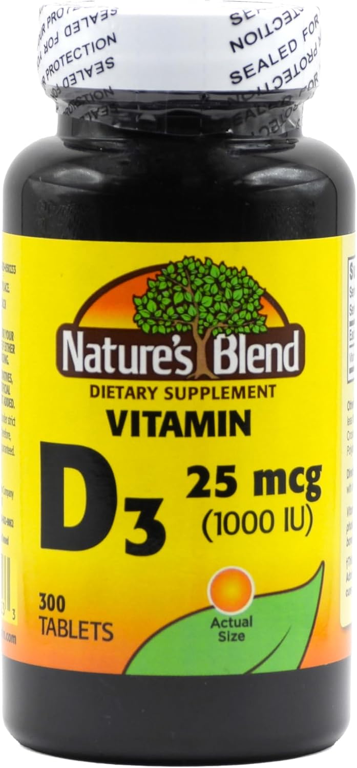 300 Tablets of Nature's Blend Vitamin D3 1000 IU - Immune Support and Bone Health Booster