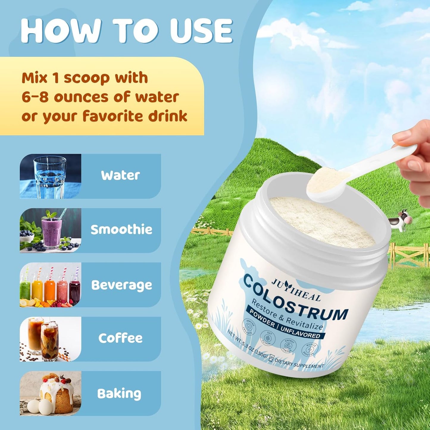 3000 mg Bovine Colostrum Powder Supplement for Gut Health & Immune Support - Grass Fed Colostrum Powder, 50 Servings - BoostGo Australia