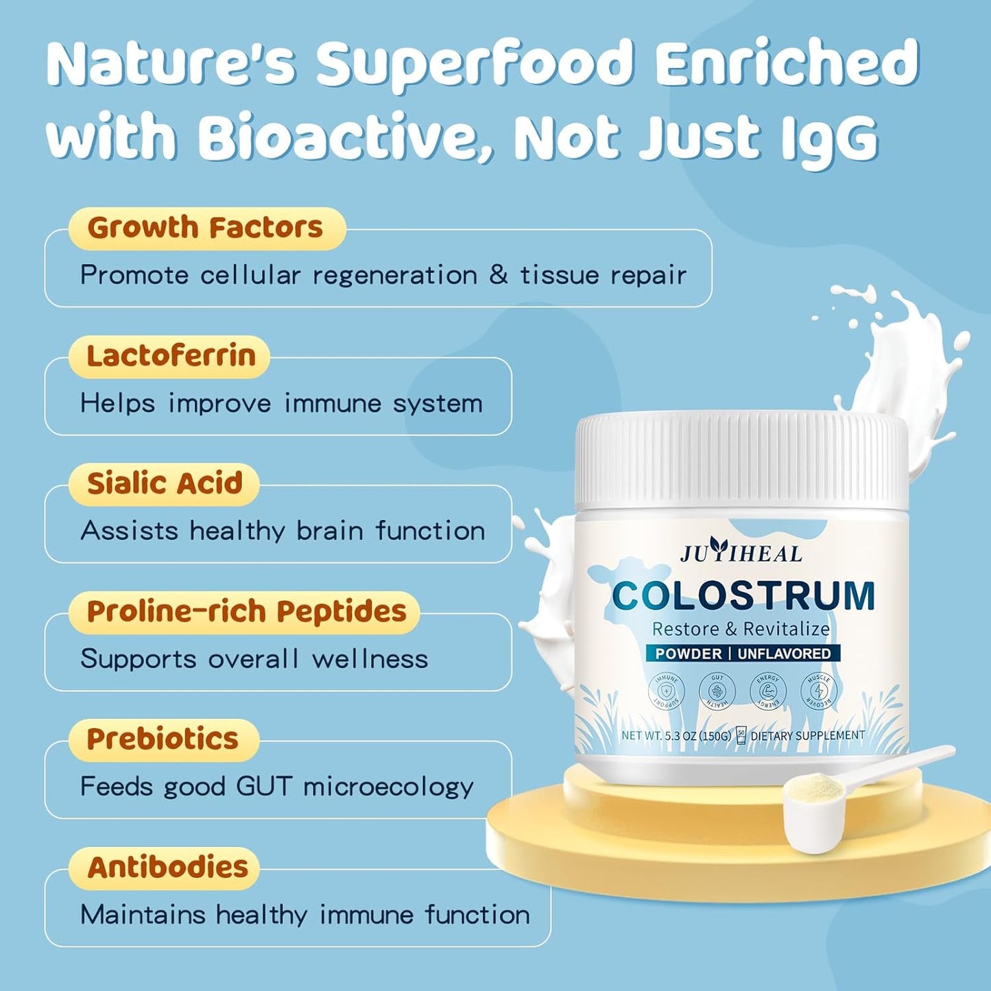 3000 mg Bovine Colostrum Powder Supplement for Gut Health & Immune Support - Grass Fed Colostrum Powder, 50 Servings - BoostGo Australia