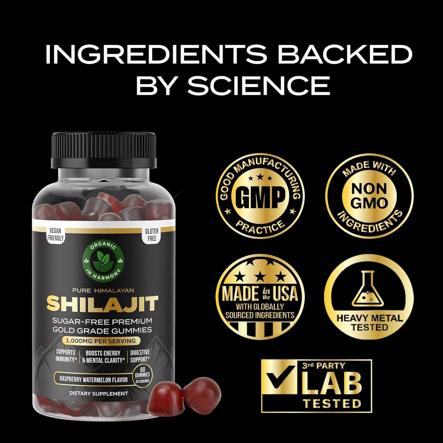 30,000 MG Organic Shilajit Gummies for Men & Women - Sugar-Free Supplement with 85+ Trace Minerals & Fulvic Acid - Boost Cognitive Function, Mood, Immunity, Energy - 60 Gummies