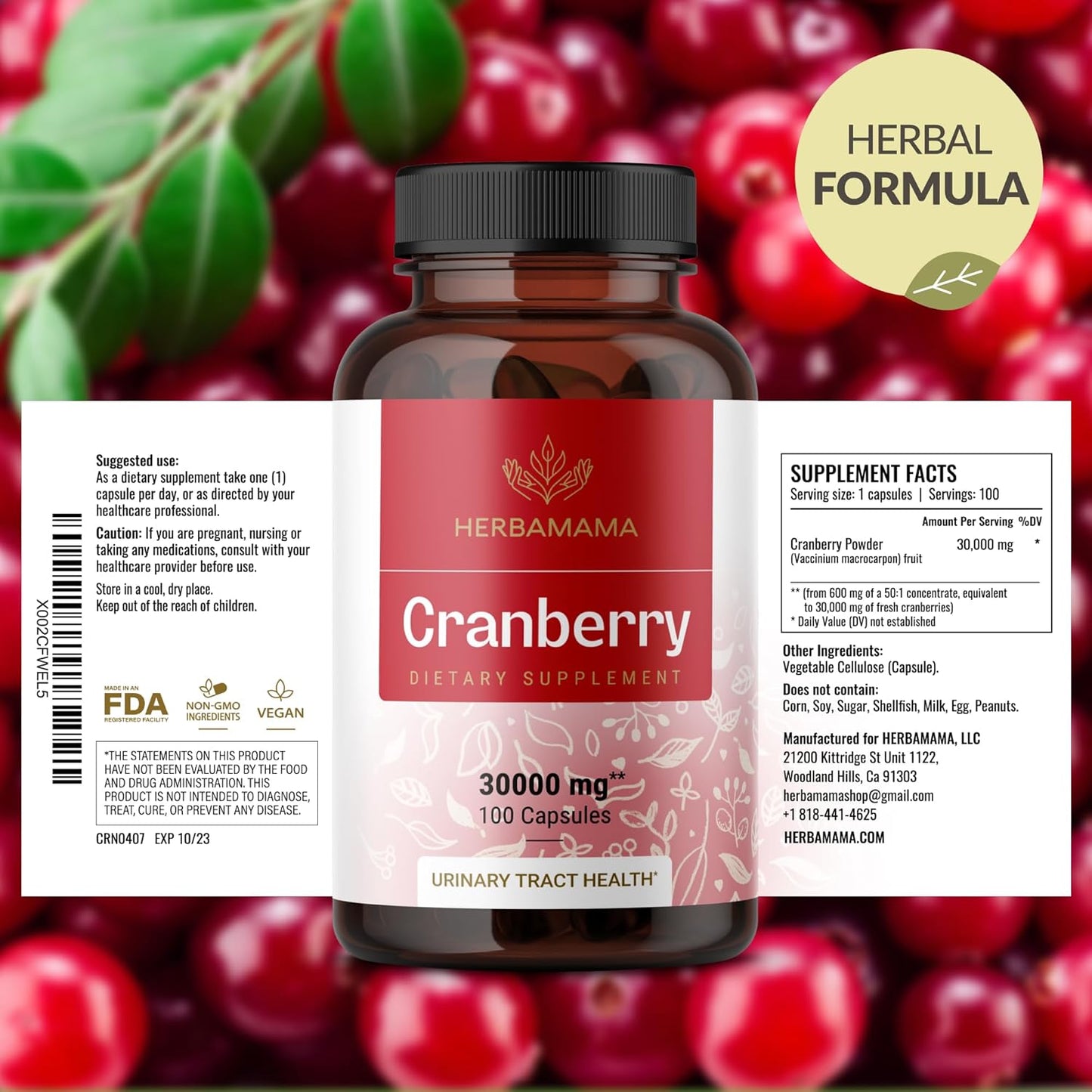30,000mg Cranberry Powder Capsules for Urinary Tract & Bladder Support - Vegan & Non-GMO - 100 Capsules - BoostGo Australia