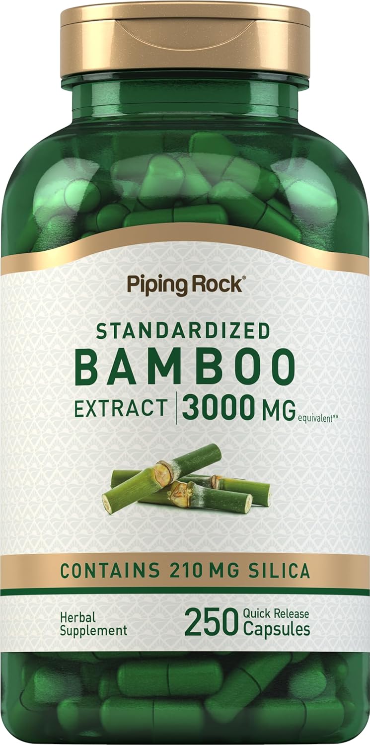 3000mg Bamboo Extract Capsules - 250 Count Herbal Supplement with 210mg Silica - Non-GMO & Gluten Free