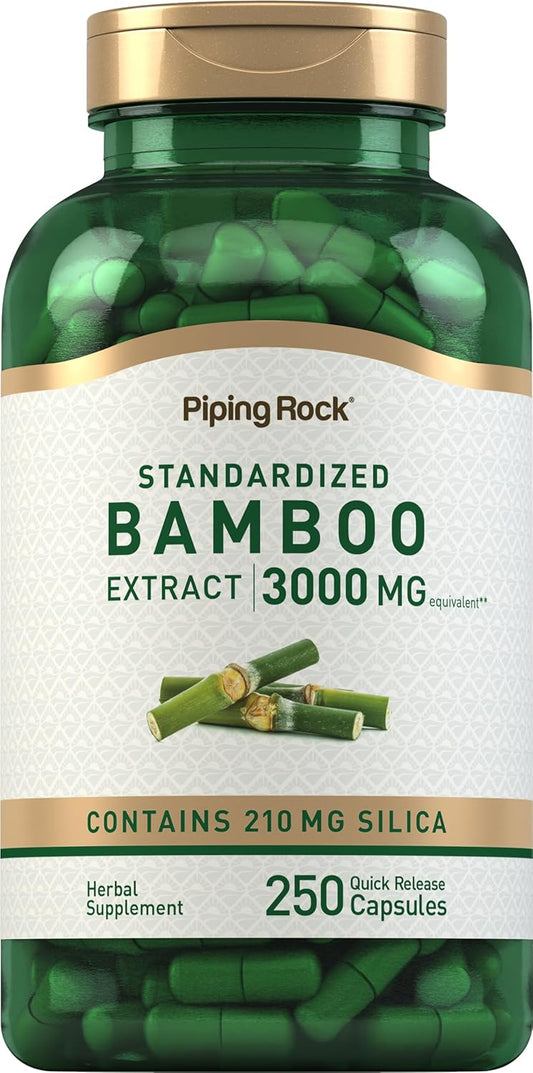 3000mg Bamboo Extract Capsules - 250 Count Herbal Supplement with 210mg Silica - Non-GMO & Gluten Free