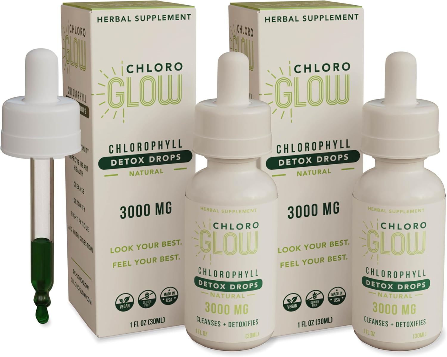 3000mg Chloroglow Liquid Chlorophyll Drops | Energy & Immune Support, Natural Detox, Altitude Sickness Prevention | 30ml (Pack of 2)
