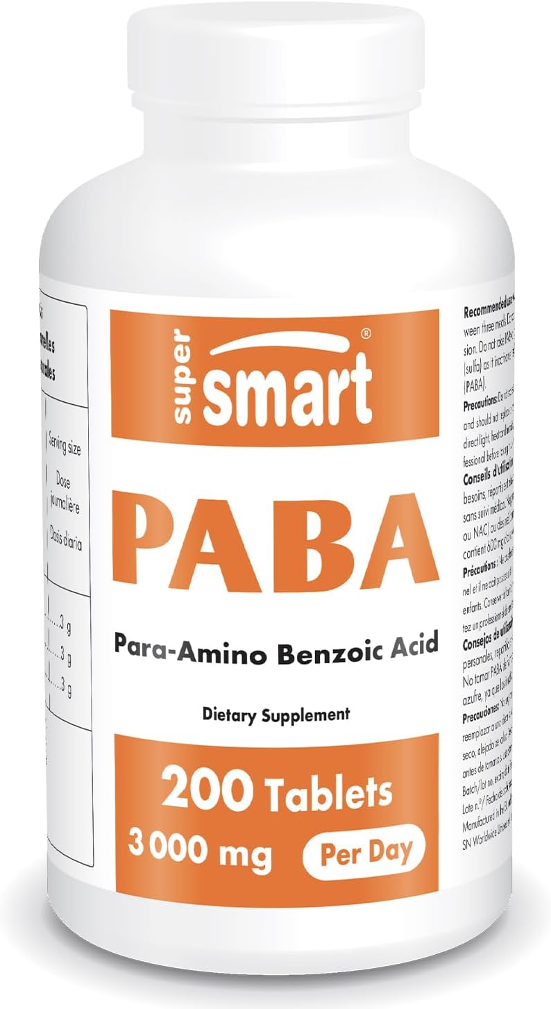 3000mg PABA Supplement - Natural B Complex Vitamin - Water Soluble - Non-GMO & Gluten Free - 200 Tablets