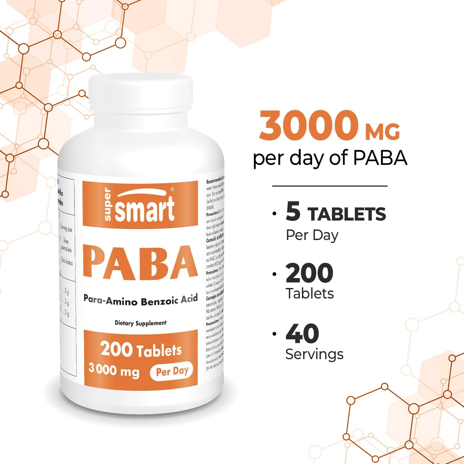 3000mg PABA Supplement - Natural B Complex Vitamin - Water Soluble - Non-GMO & Gluten Free - 200 Tablets