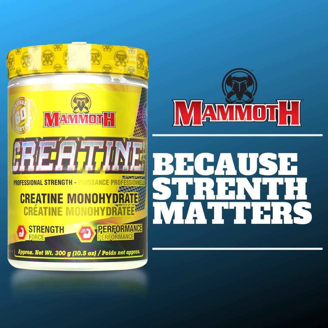 300g Mammoth Creatine Monohydrate Powder for Muscle Growth and Strength - Pure Micronized Formula for Endurance and Power