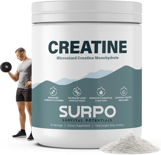 300g Micronized Creatine Monohydrate Powder - 60 Servings, Pure & Unflavored | Gluten Free & Non GMO Workout Supplement for Muscle Recovery & Growth