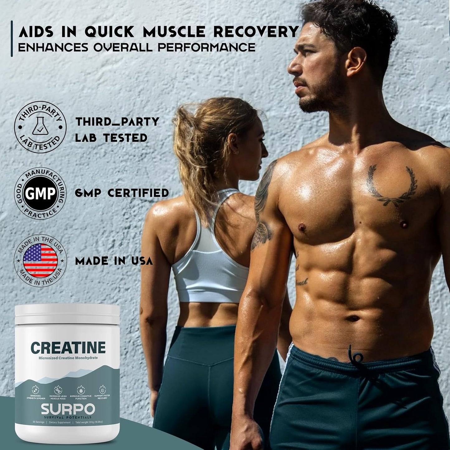 300g Micronized Creatine Monohydrate Powder - 60 Servings, Pure & Unflavored | Gluten Free & Non GMO Workout Supplement for Muscle Recovery & Growth