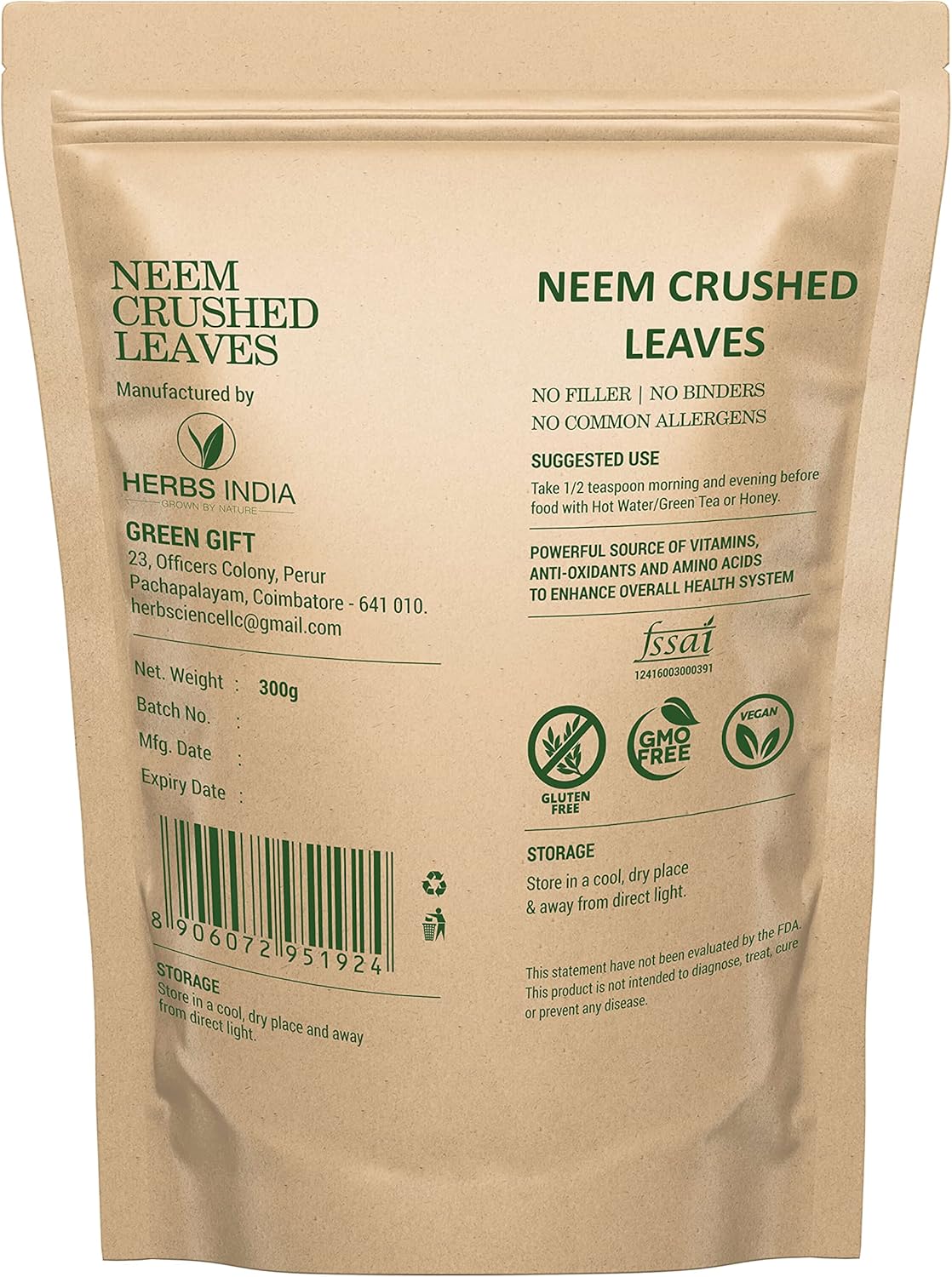 300g Neem Leaves Crushed - Ideal for Fresh Neem Leaf Tea - Herbal Supplements from India - BoostGo Australia