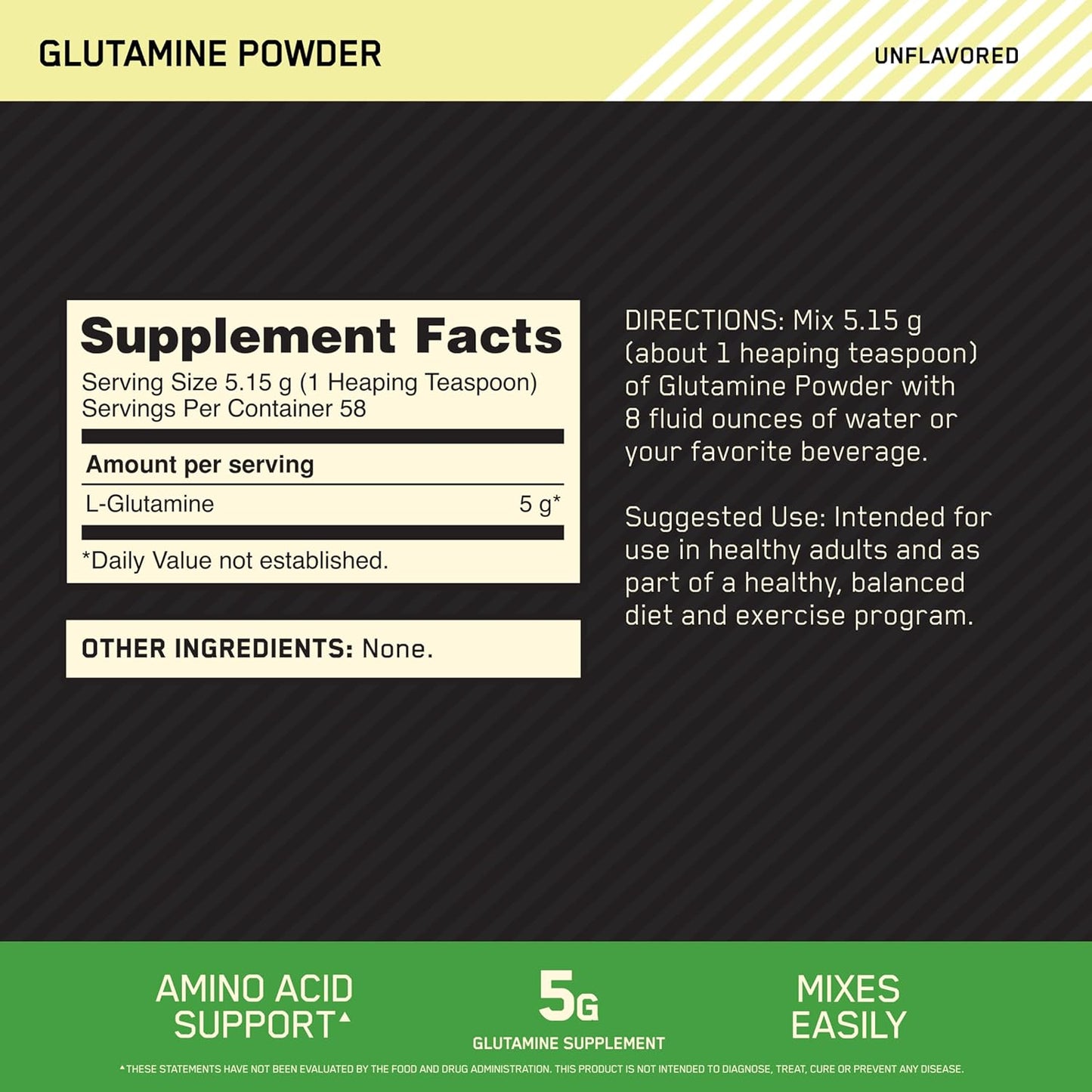 300g Optimum Nutrition L-Glutamine Powder for Muscle Recovery - Unflavored, 58 Servings