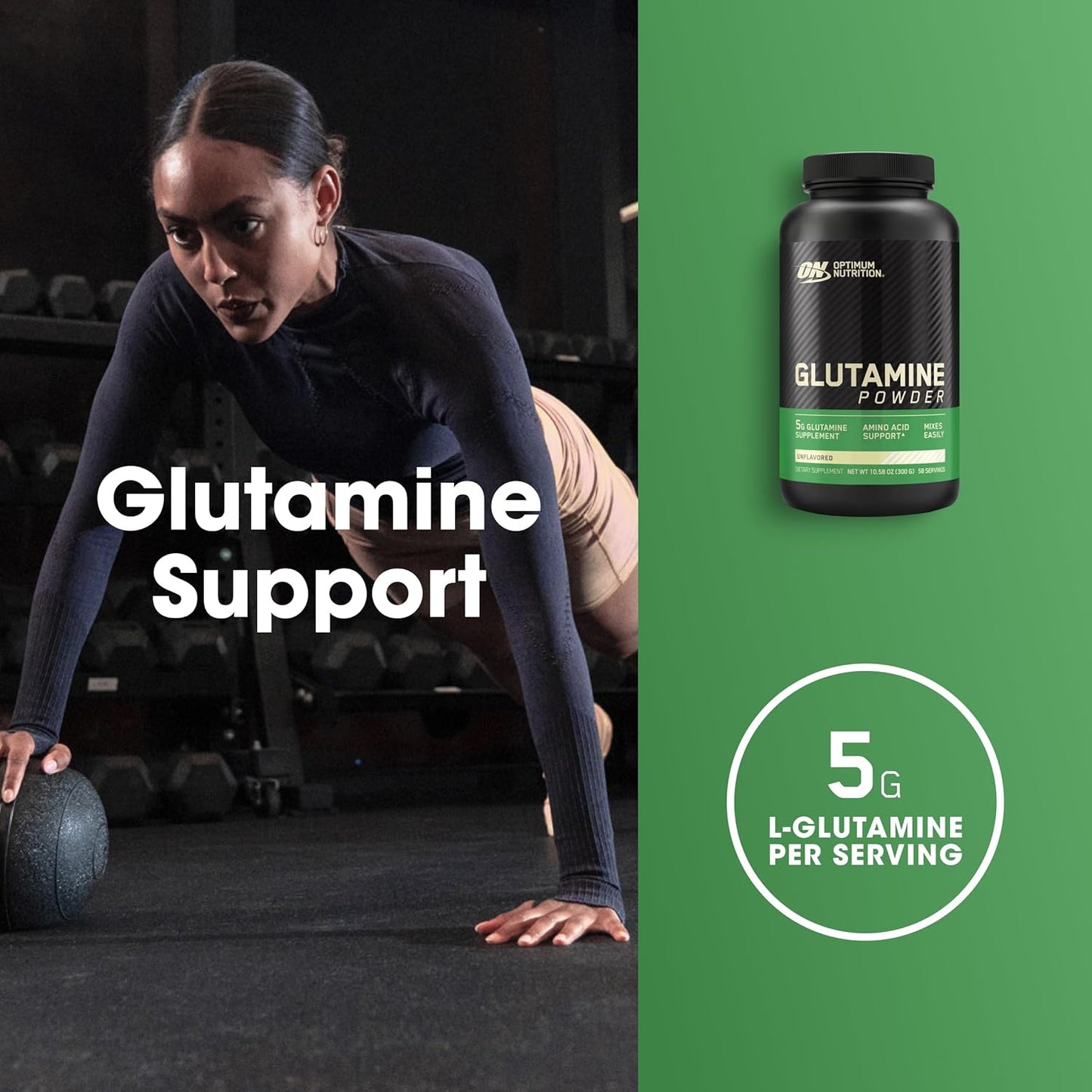 300g Optimum Nutrition L-Glutamine Powder for Muscle Recovery - Unflavored, 58 Servings