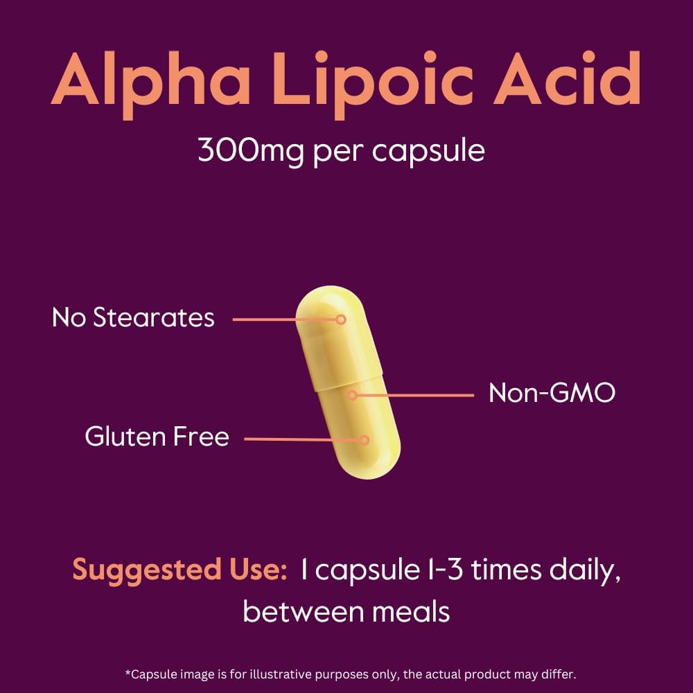 300mg Alpha Lipoic Acid Capsules - 120 Count - No Stearate, Flow Agents, Non GMO, Gluten Free - Best Quality