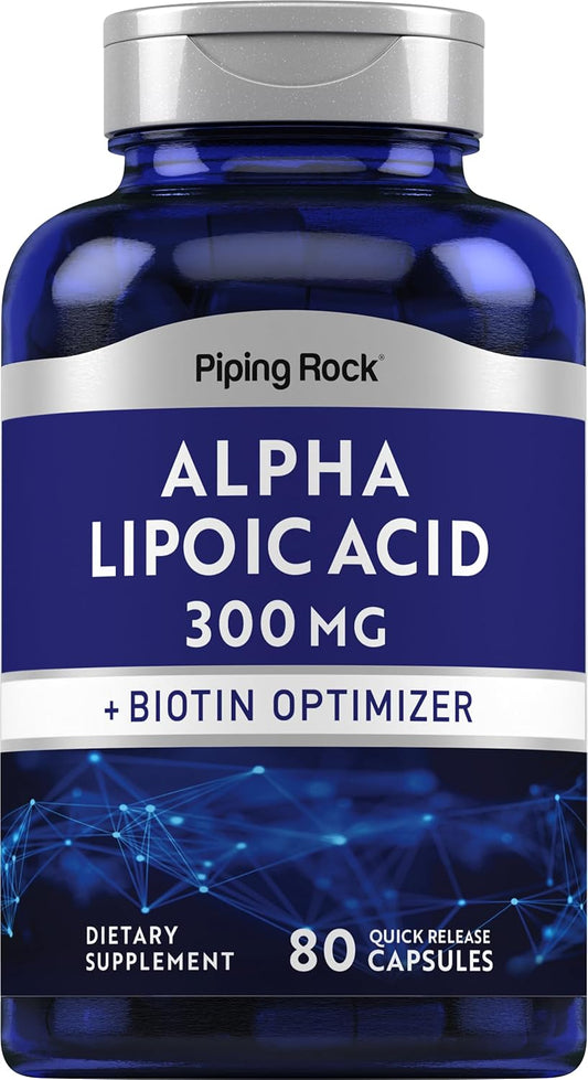 300mg Alpha Lipoic Acid with Biotin Optimizer | 80 Capsules, Non-GMO, Gluten Free