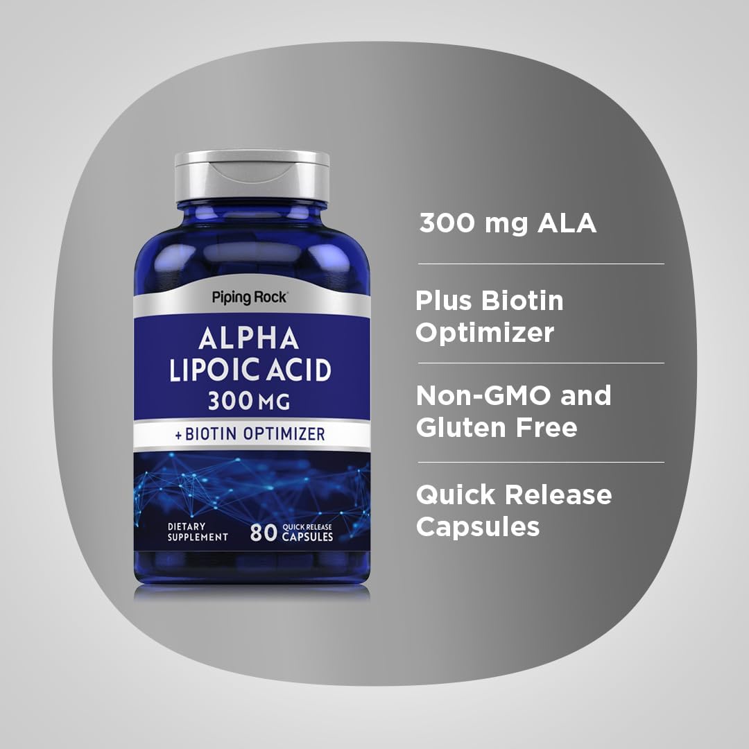 300mg Alpha Lipoic Acid with Biotin Optimizer | 80 Capsules, Non-GMO, Gluten Free