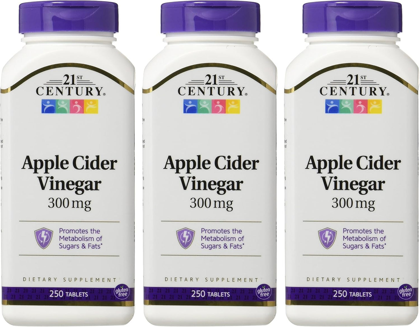 300mg Apple Cider Vinegar Tablets - 21st Century, Pack of 3