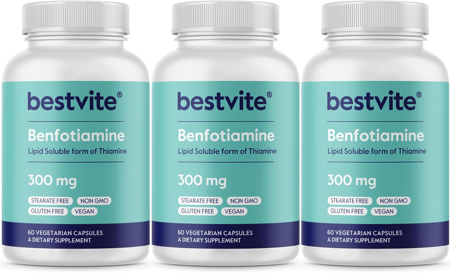 300mg Benfotiamine Capsules (180 Count) - Vegan, Non-GMO, Gluten-Free - No Stearates or Silicon Dioxide