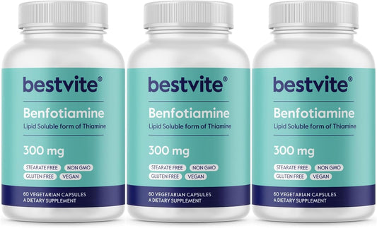 300mg Benfotiamine Capsules (180 Count) - Vegan, Non-GMO, Gluten-Free - No Stearates or Silicon Dioxide
