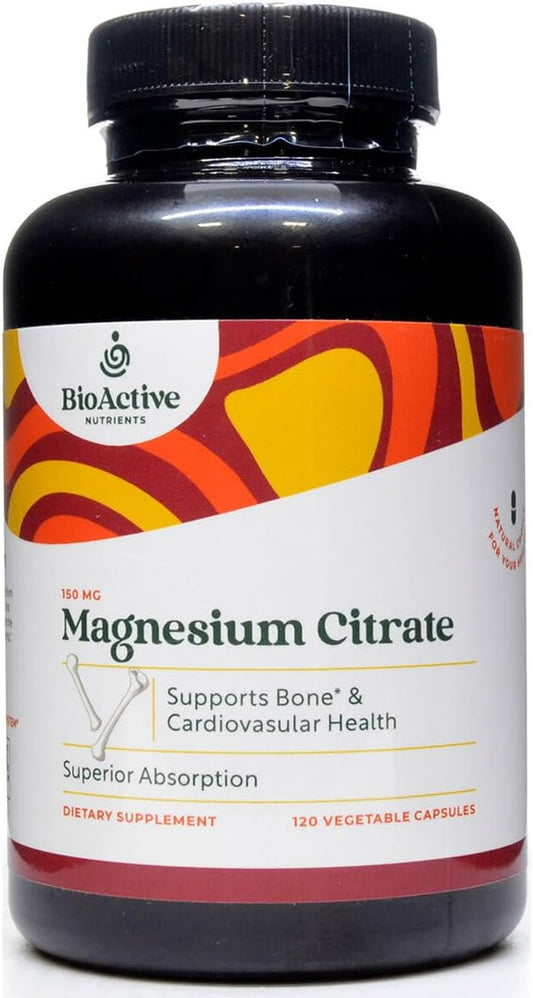 300mg BioActive Magnesium Citrate Capsules - Heart & Bone Health Support - Relaxation Aid - 120 Veg Caps - Gluten-Free