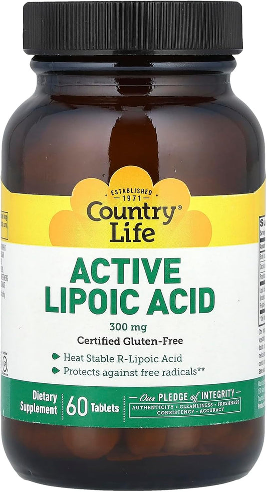 300mg Country Life R-Alpha Lipoic Acid Complex - Antioxidant Support with Alpha-Lipoic Acid & R-Lipoic Acid - No Yeast, Corn, Wheat, Soy, Gluten, Milk - Dietary Supplement