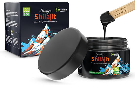 300mg High Potency ZHerbika Pure Himalayan Shilajit Resin for Immune Support & Energy Boost - 85+ Trace Minerals, 75% Fulvic Acid, 60 Servings for Men & Women