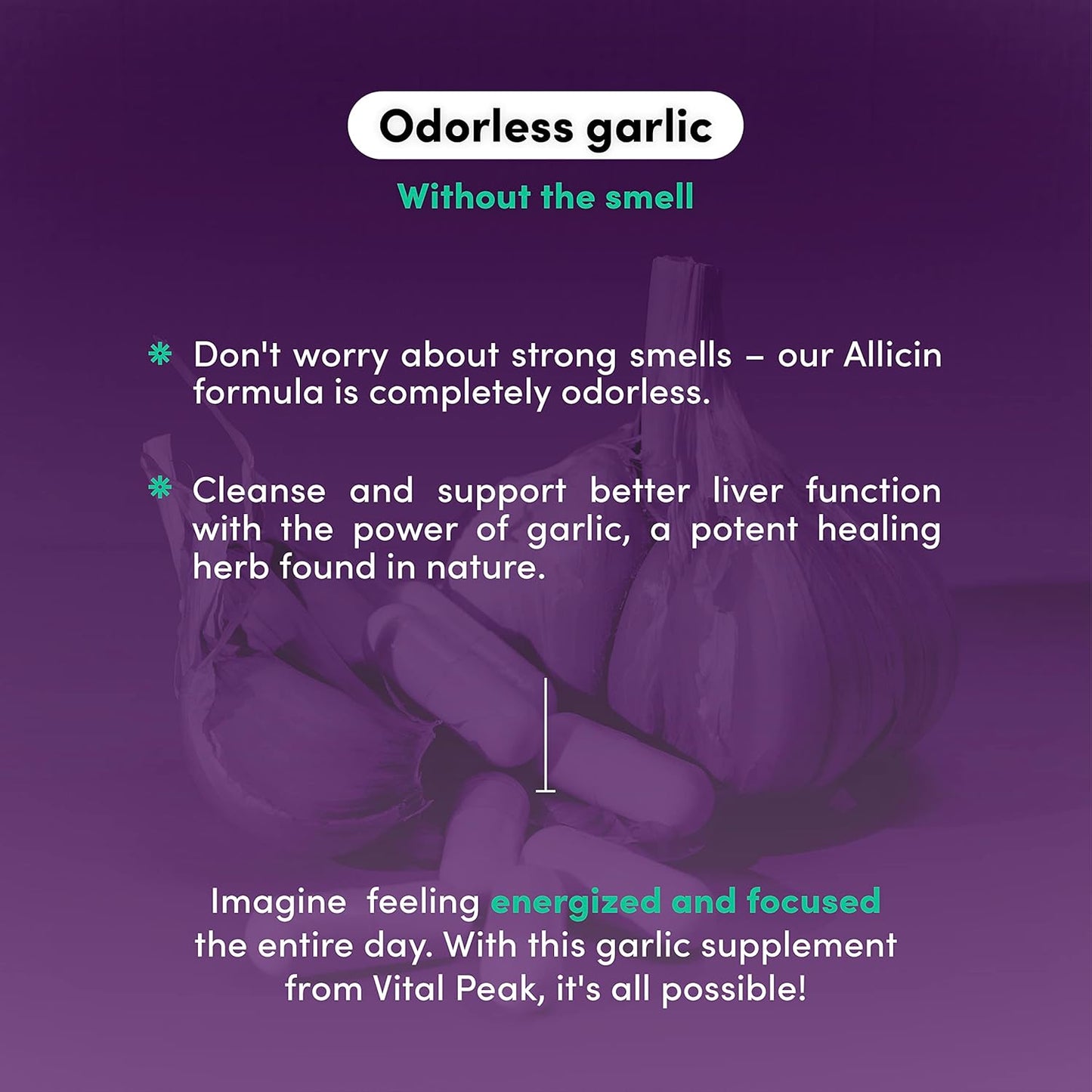 300mg Odorless Garlic Extract Capsules - Allicin-Rich Herbal Supplement for Heart, Liver, Immune Support - Non-GMO, Gluten-Free, Vegan - 90 Capsules