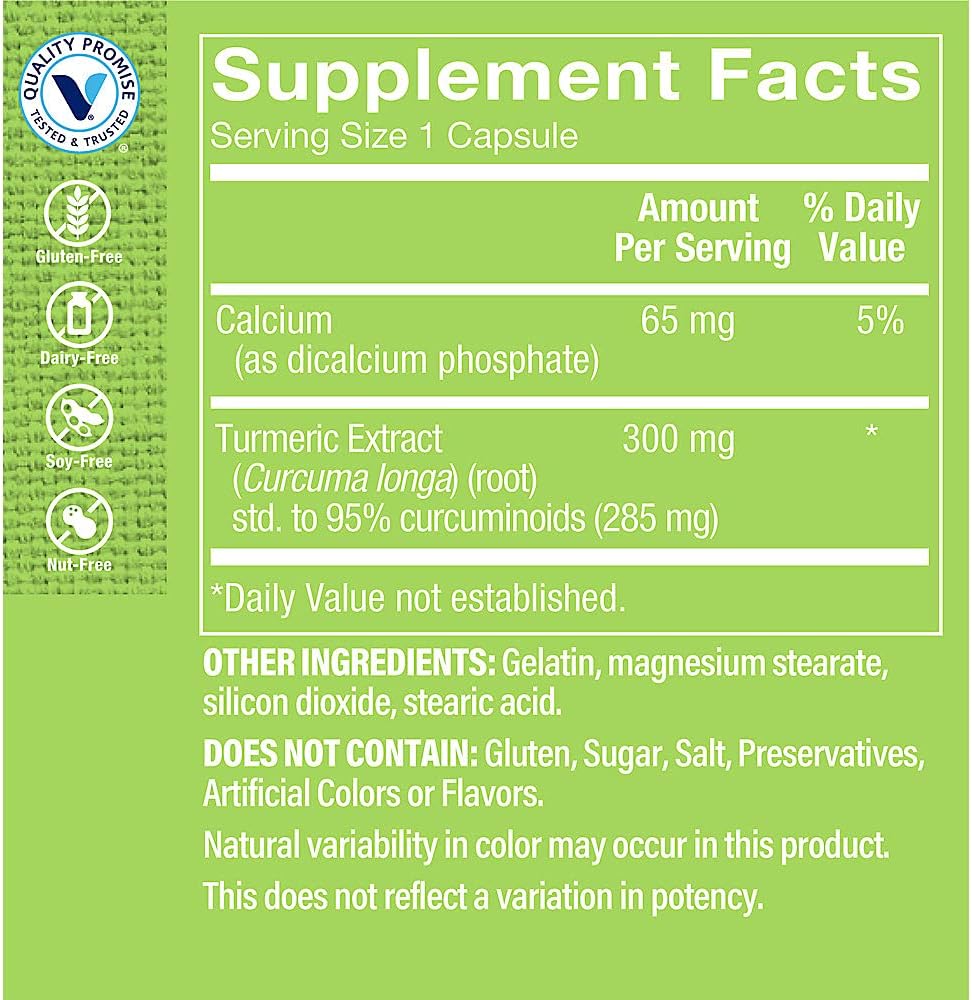 300mg Turmeric Extract Capsules with 95% Curcumin for Cellular Health & Antioxidant Benefits - 300 Count