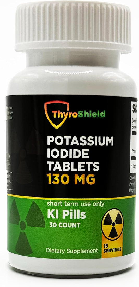 30ct ThyroShield Potassium Iodide Tablets 130mg Made in USA for Radiation Exposure - Iodine Pills - KI Pills - YODO Naciente