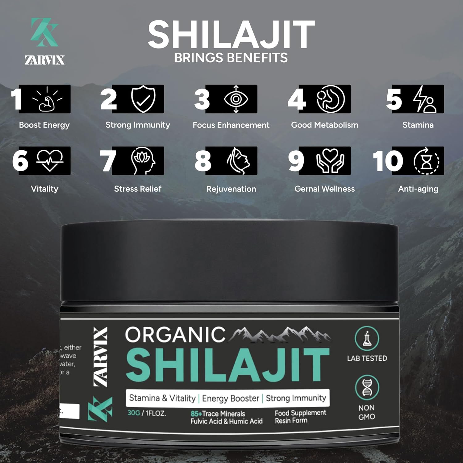 30g HURRIAJ Himalayan Shilajit Resin with Spoon - 3 Month Supply of Pure Gold Grade Shilajit for Men and Women - Energy Booster with Trace Minerals