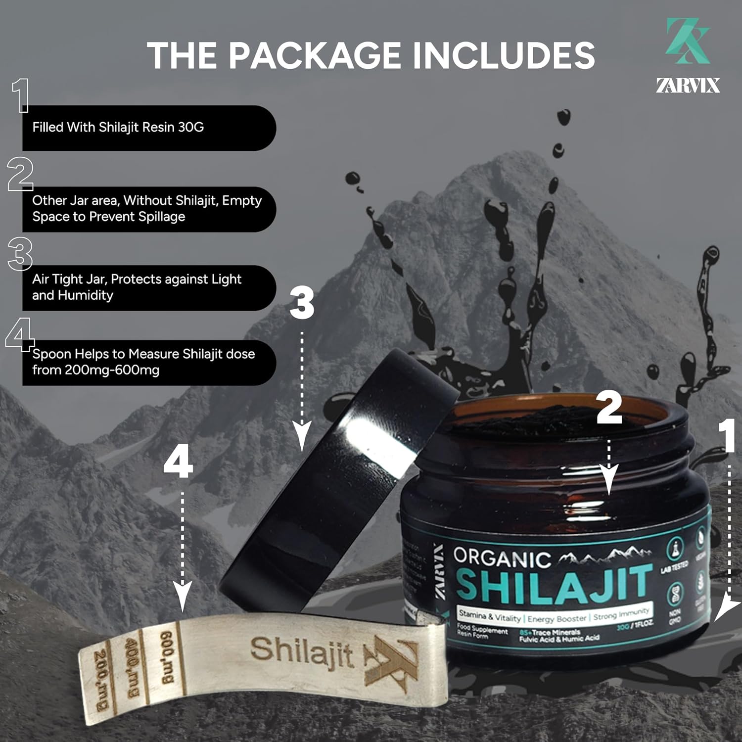 30g HURRIAJ Himalayan Shilajit Resin with Spoon - 3 Month Supply of Pure Gold Grade Shilajit for Men and Women - Energy Booster with Trace Minerals