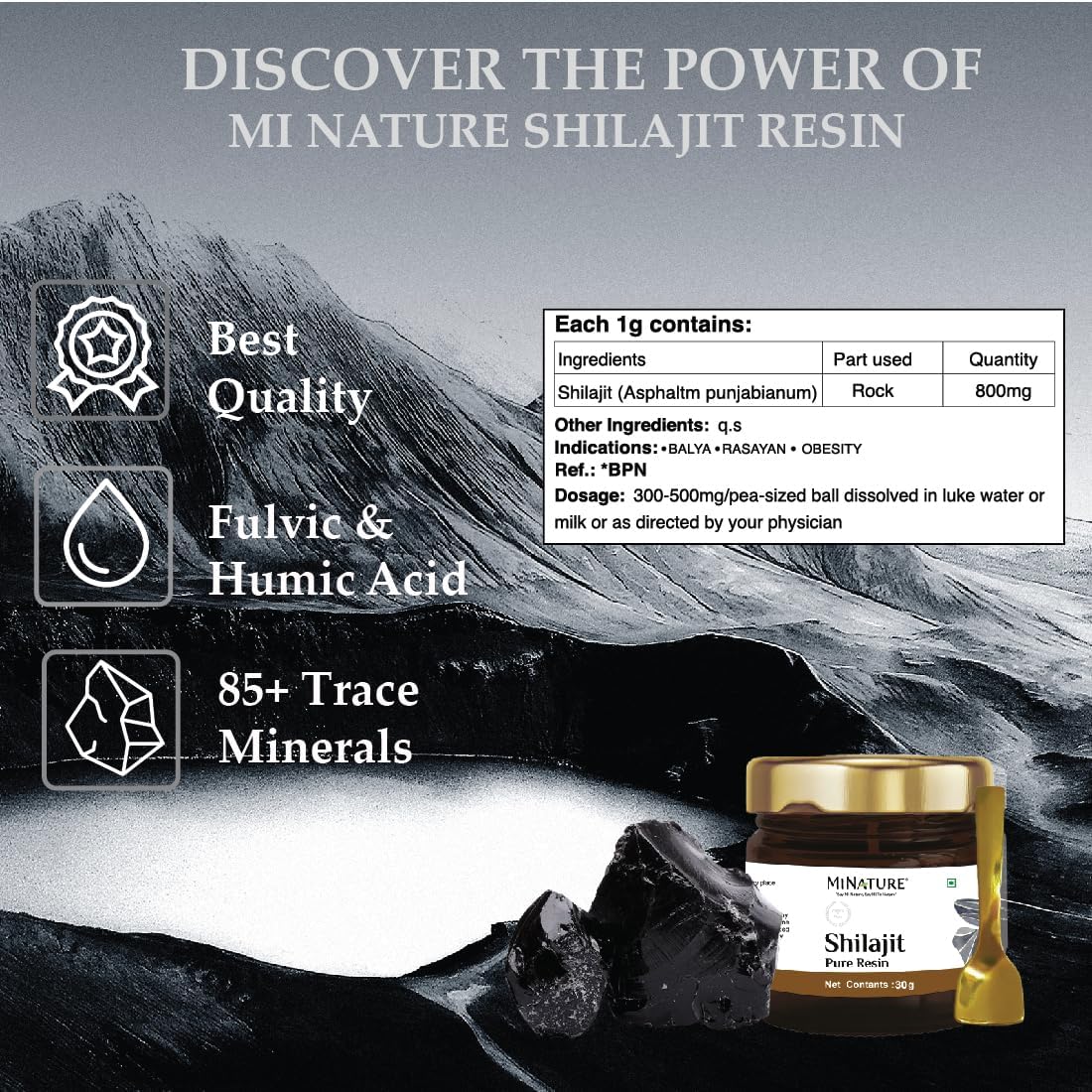 30g Pure Shilajit Resin with Over 80 Minerals and Amino Acids - Naturally Sourced Fulvic Acid Supplement