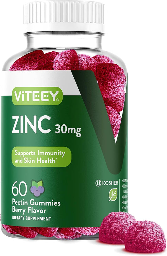 30mg Viteey Zinc Gummies for Adults & Teens - Immune & Antioxidant Support - Vegan Berry Flavored Supplement