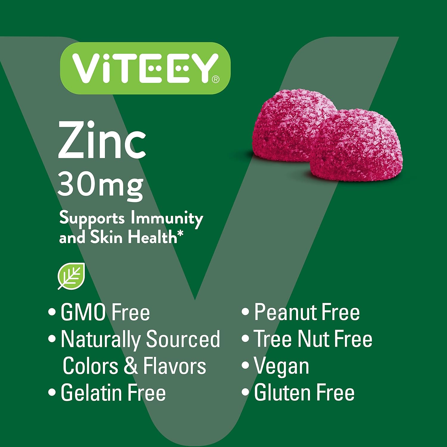 30mg Viteey Zinc Gummies for Adults & Teens - Immune & Antioxidant Support - Vegan Berry Flavored Supplement