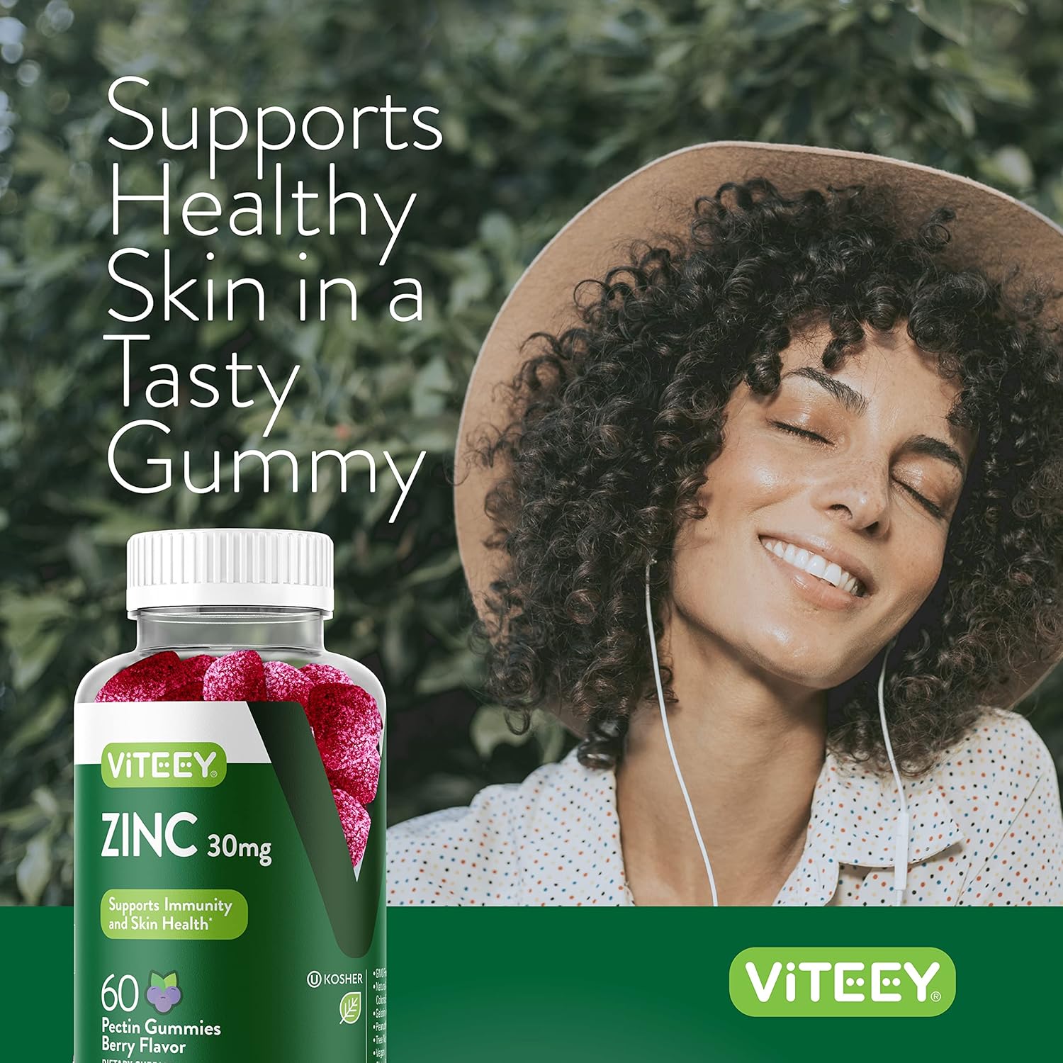 30mg Viteey Zinc Gummies for Adults & Teens - Immune & Antioxidant Support - Vegan Berry Flavored Supplement