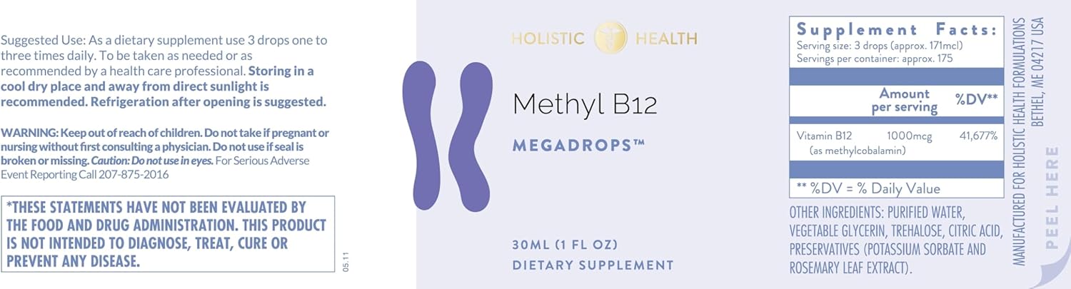 30ML Holistic Health Methyl B12 MegaDropsTM for Natural Wellness