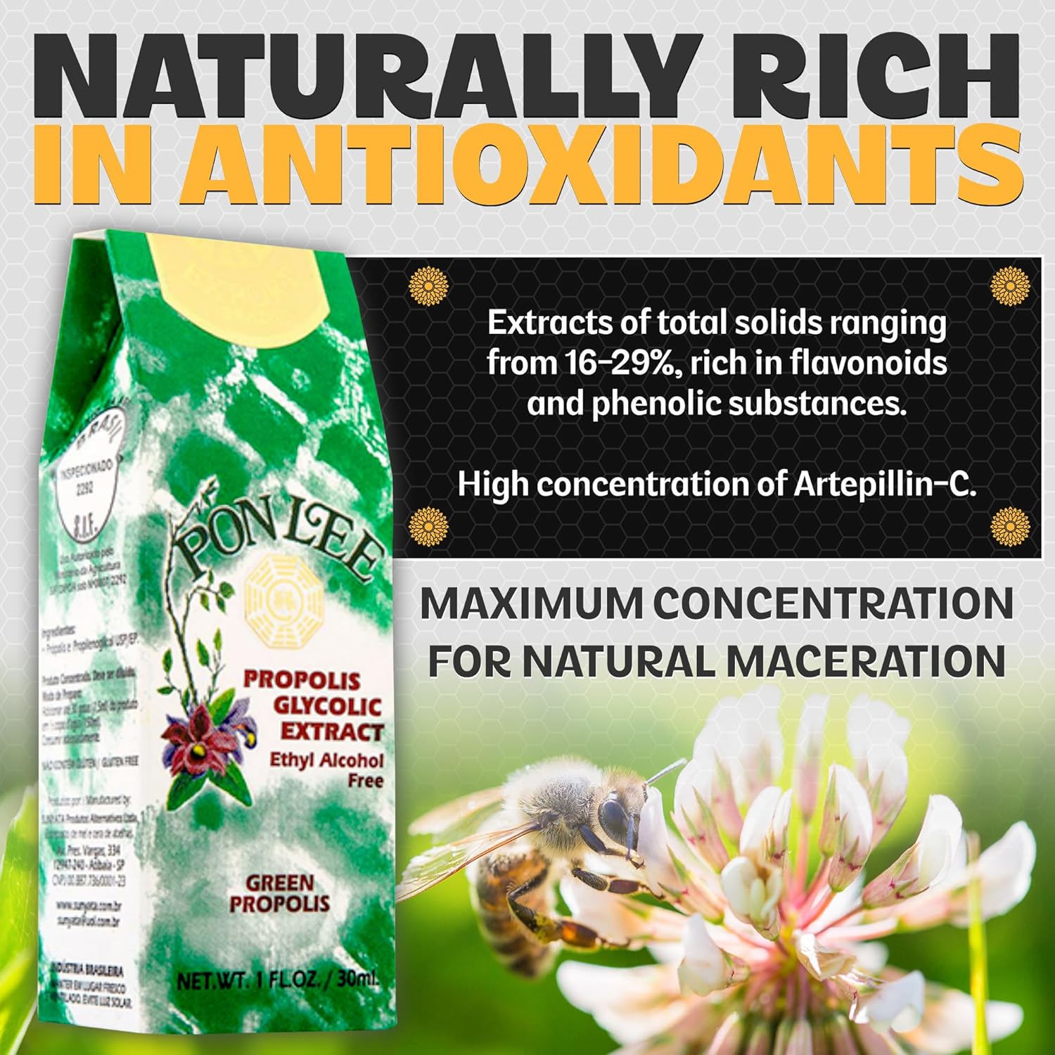 30ML PON LEE Brazil Green Bee Propolis Liquid Extract - Alcohol-Free Formula