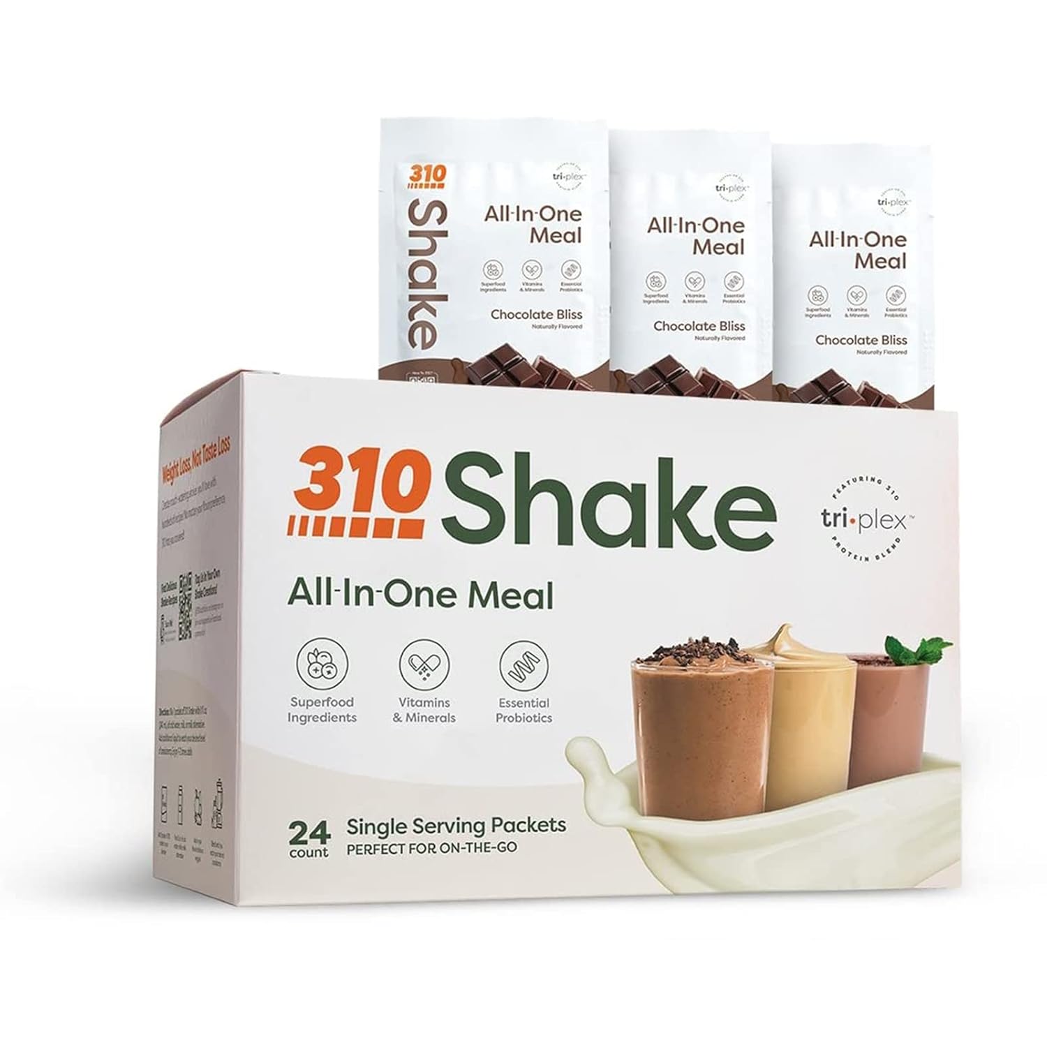 310 Nutrition All-In-One Meal Replacement Shake with Fiber Rich Vegan Superfood Blend - Natural Sweeteners - Low Carb, Keto, Paleo Friendly - Gluten Free - 26 Essential Vitamins & Minerals - Variety Pack - Chocolate Bliss