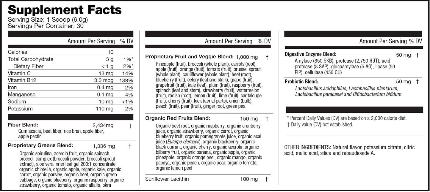 310 Nutrition Organic Superfood Greens Juice Powder with Spirulina - Mixed Berry, 30 Servings - Gut Health & Metabolism Support with Probiotics & Antioxidants