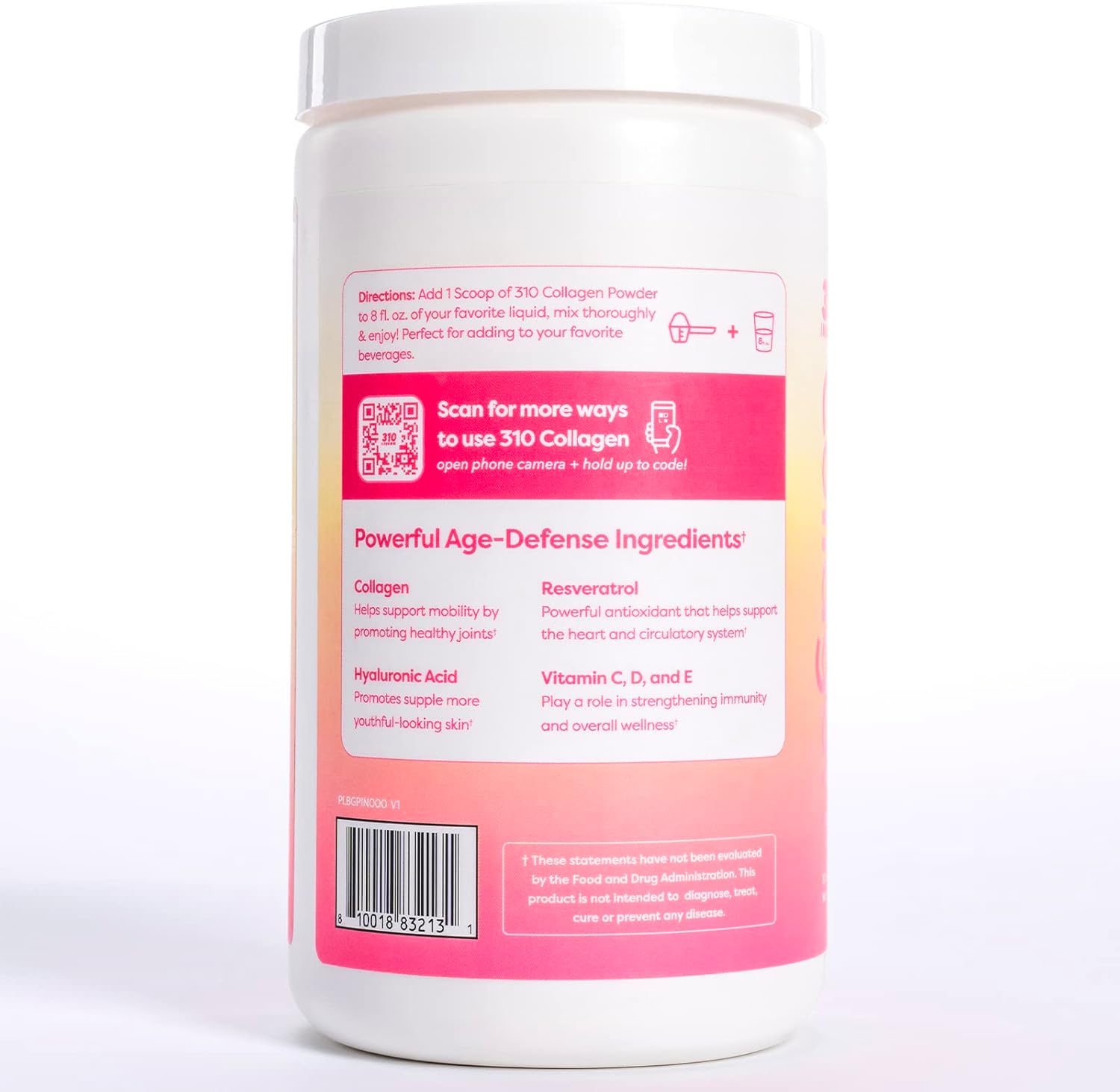 310 Nutrition Pink Lemonade Collagen Peptides Protein Powder with Vitamins C, D, and E - Multi Collagen Supplement - Keto Friendly - 30 Servings