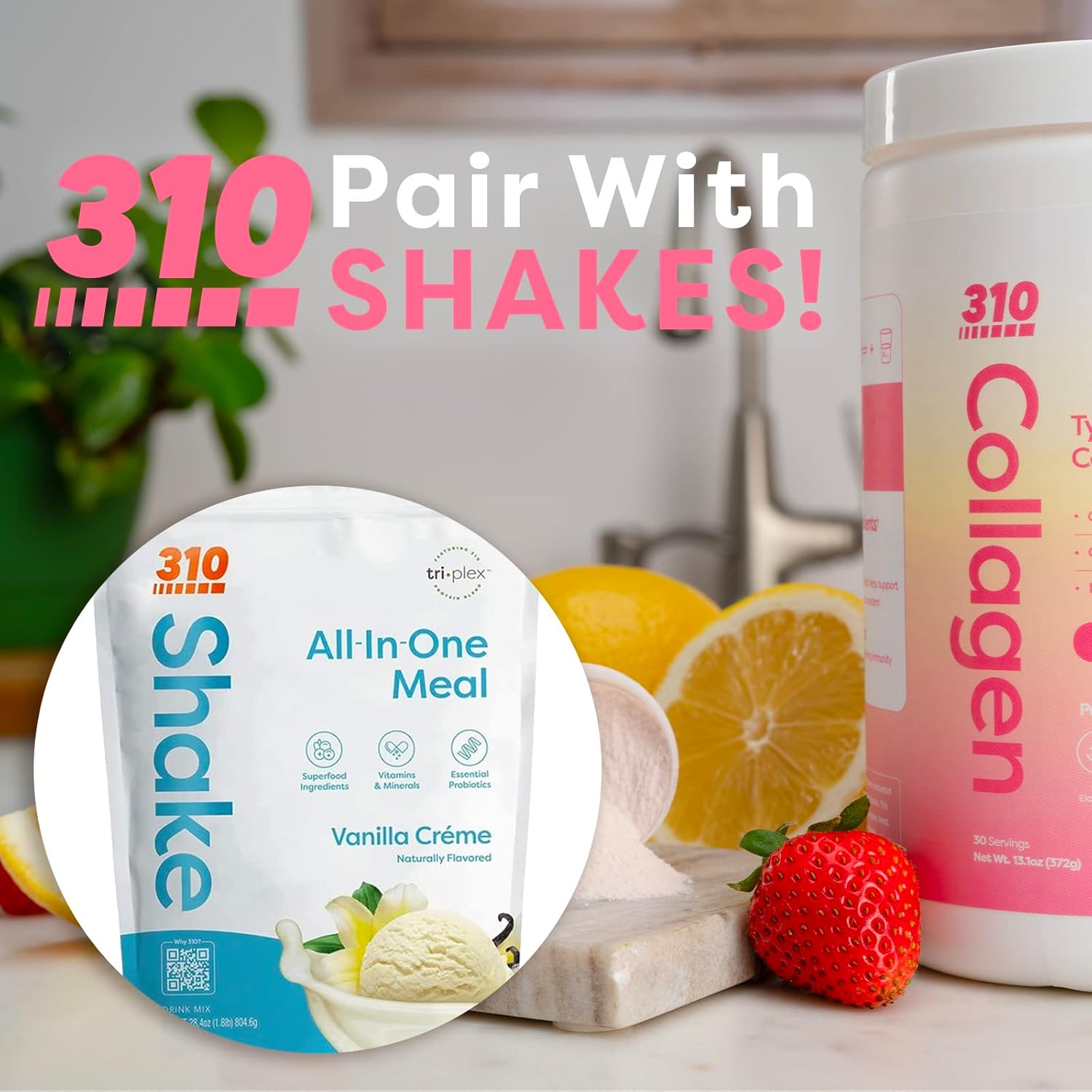 310 Nutrition Pink Lemonade Collagen Peptides Protein Powder with Vitamins C, D, and E - Multi Collagen Supplement - Keto Friendly - 30 Servings